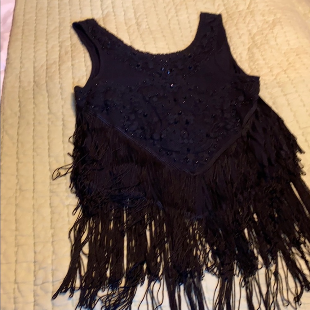 NWT Free People Black Beaded Fringed Boho Top